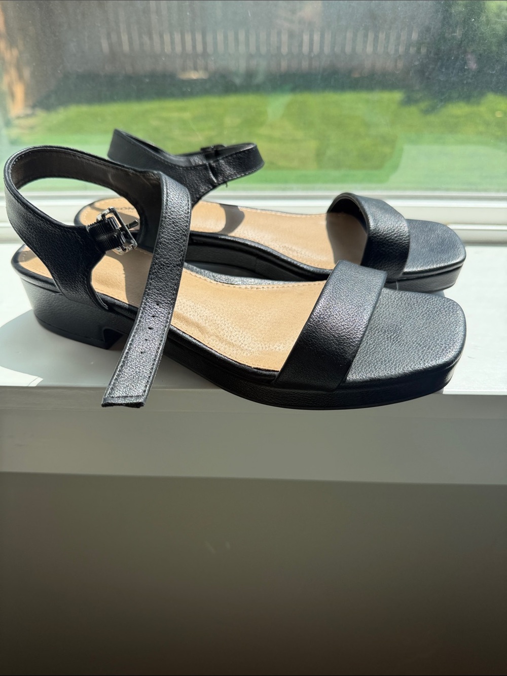 Sonoma Black Leather Strappy Low Wedge Sandals